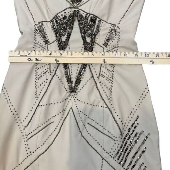 Karen Millen Cocktail Dress Strapless Cream with Bronze Embellishments Size 4 - Picture 4 of 15